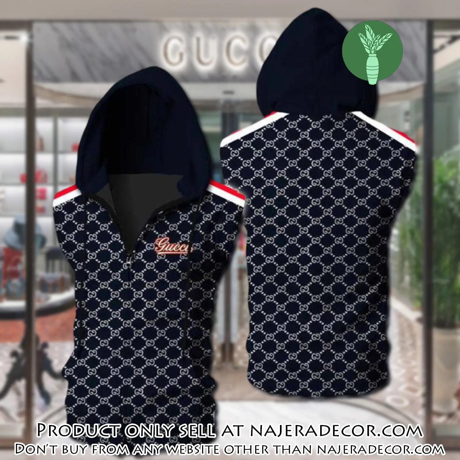 Gucci navy unisex sleeveless zip up hoodie luxury for men women szh006 njr3145167